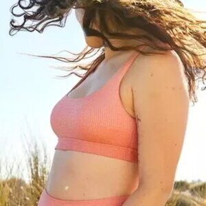 Aerie Waffle Banded Wide Strap Scoop Bikini Top Coral Orange L